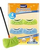 KEEPOW 4 Pack Washable Chenille Broom Pads, Baseboard Cleaner Cloth Covers for Daily Dusting, Reusable Broom Covers Compatible with Standard Brooms Under 11×5.9 in for Floors & Walls (Blue & Green