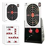 Atflbox 7 x 9 Inch BB Gun Target Trap with 20pcs Paper Targets and Spinning Metal Silhouettes Shooting Targets for Backyard, Outdoor, Indoor, Suitable for Airsoft, Rifle, Pellet Gun