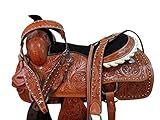 Western Trail Saddle Horse Pleasure Comfortable Ride Tooled Leather Rodeo Cowboy Saddles 15 16 17 18 FQHB (18 Inch, Floral Tooled Black)