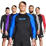 Elite Sports Men's Jiu Jitsu BJJ Rash Guard, Long Full Sleeve Compression Shirt for Sports Nogi Training Blue