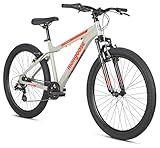 Mongoose Flatrock 7-Speed Mountain Bike, 26-Inch Wheels, for Adult Men Women, Front Suspension, 17-Inch Aluminum Frame, Grey