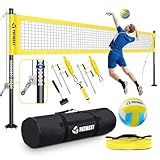 Heavy Duty Professional Volleyball Net Set for Backyard & Beach, 32-Ply Reinforced Net with Steel Anti-Sag Winch, Height-Adjustable Rust-Proof Aluminum Poles & Portable Carry Bag