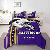 Erosebridal Sports Team Comforter Set, Twin 2Pcs | Purple & Gold Striped Stars Bedding Set, Football City Kids Bedding, Classic Rugby Game Duvet Insert - Inspired by Sports Fans Team Colors