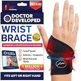 Doctor Developed Wrist Brace, Wrist Wraps for Carpal Tunnel Arthritis, Tendonitis, Hand Support, Ideal for Fitness, Weightlifting - Handbook Included (Wrist Brace 1 Pack)