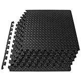 ProsourceFit Puzzle Exercise Mat ½ in, EVA Interlocking Foam Floor Tiles for Home Gym, Mat for Home Workout Equipment, Floor Padding for Kids, Black, 24 in x 24 in x ½ in, 24 Sq Ft - 6 Tiles