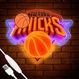 Basketball Team Neon Sign, Sport Light Up Dimmable New Yok Basketball Team Logo Hanging USB Powered Led Neon Sign for Wall Decor, Bedroom, Man Cave, Party, Birthday Party Christmas Merch Deco Gift for Boys New Yok Fans