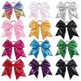 Oaoleer 12PCS 7" Large Glitter Cheer Hair Bows for Cheerleading