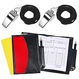 FdcZeyxior 2 Sets Soccer Referee Card Set, Red and Yellow Cards with Metal Referee Whistles Warning Referees Kit Card Holder Pencil Sports Accessories for Football Volleyball Rugby Baseball Matches
