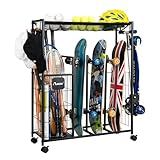 PLKOW Skateboard Storage Rack with Wheels, Sports Organizer for Skateboards, Scooters, Balls, Helmets and Sports Gear, Heavy Duty Sports Storage Rack for Garage, Home or School Use