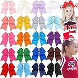 JOYOYO 20Pcs 8" Large Cheer Bows for Girls Ponytail Holder Grosgrain Ribbon Cheerleading Bows Elastic Hair Tie Bands for Baby Girls School College Teens Senior Cheerleader
