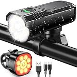 Zewdov 1000 Lumens Super Bright Bike Lights for Night Riding, 8+7 Modes Sturdy Aluminum Alloy Bicycle Lights Front and Rear, IP65 Waterproof & Rechargeable 9 LED Bike Headlight for Cycling Electronic