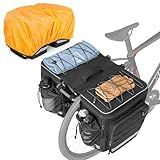 Marscamd Bike Panniers with Rain Cover, 50L Rear Rack Expandable Bike Bag with Multiple Pockets, Water-Resistant Bicycle Saddle Bag for Commuters & E-Bikes, Grocery Shopping & Weekend Rides, Black