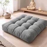 Large Floor Pillow for Adults, Square Meditation Cushion, 22 Inch Grey