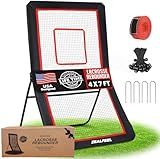 ZEALFEEL Lacrosse Rebounder, 4x7FT Volleyball Rebounder for Backyard with 5 Rebound Angles, Target Strip, Lacrosse Rebound Net Perfect for Lax Baseball Volleyball & Soccer Practice