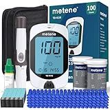 Metene TD-4116 Blood Glucose Monitor Kit, 100 Glucometer Strips, 100 Lancets, 1 Blood Sugar Monitor, Blood Sugar Test Kit with Control Solution, Lancing Device, No Coding, Large Display