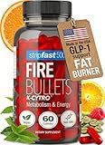 Fire Bullets Weight Loss Pills for Women & Men, Fat Burner GLP-1 Support, Appetite Suppressant, Diet Pills with Green Tea & Cayenne, 60 Capsules