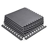 Marcy High Density Non-Slip 24 sq ft Fitness Mat / Equipment Interlocking Puzzle Mat and Floor Protector for Treadmills, Exercise Bikes, and Accessories MAT-39, Black