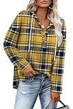 RUMIA Sweatshirt for Women Lightweight Hoodie Pullover Casual Long Sleeve Shirts Early Spring Fashion Womens Tops Plaid Light Yellow XL