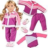 Gymnastics Doll Outfit for 18" Dolls (4 Piece Set) -Sports Premium Costume Handmade Clothes and Accessories Include Leotard, Warm-Up Pants & Jacket, Sneakers-Sports Apparel for Doll, Gift for Girls