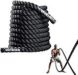 Max4out Battle Ropes 1.5 inch 30 ft - Polyester Workout Rope Heavy for Home Body Workouts Building Muscle, Gray Black