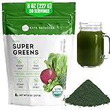 Kate Naturals Organic Super Greens Powder. Daily Greens Superfood Blend with Probiotics & Fiber for Smoothies and Juice (30 Servings, 8oz, Natural)