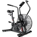 pooboo Air-Resistance Exercise Fan Bike, Air Bike with Dual Acction Handlebars&Dual-Layer Transmission System, Stationary Bike with APP Connection for Home Gym HIIT Cardio Full Body Workout