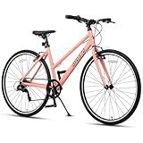AVASTA Road Bike for Women Female Lightweight Step Through 700C Aluminum Alloy 17 Inch Frame City Commuter Comfort Lady Bicycle, 7-Speed Drivetrain, Color Peach