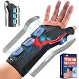 FEATOL Carpal Tunnel Wrist Brace Night Support, Thumb Spica Splint Right Hand for De Quervains Tenosynovitis, Tendonitis, Thumb Brace for Women Men, Black Blue, Small/Medium
