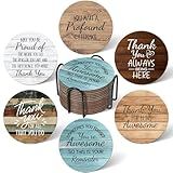 48 Pcs Thank You Appreciation Coasters Set for Teacher with Cork Bottom Retro Absorbent Farmhouse Coasters CNA Week Graduation Appreciation Gifts Bulk Cupholder Mat for Teacher Coworker Housewarming