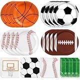 LINHAXM 80 PCS Sport Plates and Napkins Set, Sports Birthday Party Decorations with Basketball Plates, Soccer Plates, Baseball Plates, Football Plates and Napkins for Sports Themed Party Decorations