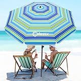 Colossx 7.5FT Beach Umbrella for Sand - Windproof Heavy Duty Iron Pole with Sand Anchor, UPF 50+ UV Protection & Tilt Mechanism, Portable Sun Shade Parasol, Carrying Bag for Beach Patio Garden Outdoor