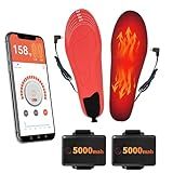 Heated Insoles for Men Women, Rechargeable 5000mAh Battery Foot Warmers Up to 11 Hours, Washable Cut to Fit Thermal Shoe Inserts for Outdoor Work, Hunting, Skiing, Hiking, Cycling, Fishing, with App