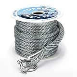 Anchor Line 3/8 inch 50ft. Grey Double Braided Nylon MFP Boat Anchor Rope ，with Stainless Steel Thimble and Shackle ，Anchor Line Fittings for Anchors and Boats Marine Rope