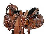 Western Saddle Barrel Racing Horse Pleasure Trail Floral Tooled Leather Rodeo Cowboy Tack Set 15 16 17 18 (Round Skirt, 17)