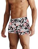 COOFANDY Men's Square Leg Bathing Suit Athletic Swim Shorts Tropical Print Swimming Shorts Plant Prints M