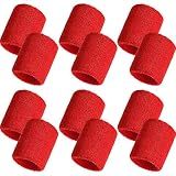 Bememo 12 Pcs Sweatbands Wrist Bands, neon 80s 90s, 3.15 Inch, Red