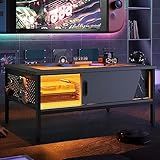 Bestier 42 Inch LED Coffee Table with Storage, Modern Coffee Table with Glass Top for Living Room, Black Coffee Center Table with LED Lights