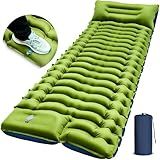 Camping Sleeping Pad, Ultralight Camping Mat with Pillow, Built-in Foot Pump Inflatable Sleeping Pads Compact for Camping Backpacking Hiking Traveling Tent,Single,Green.