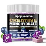 Happyummmm Creatine Monohydrate Chews 5g for Men & Women, Preworkout Gummy with Electrolyte for Muscle Growth, Strength & Energy Support, Blueberry 60 pcs