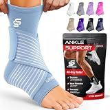 Sleeve Stars Ankle Brace for Women & Men, Ankle Wrap for Sprain, Compression Sleeve for Plantar Fasciitis Relief, Easy Customizable Support: w/ Removable Strap (Single/M:10"-12"/Light Blue)