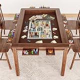 LAUSAINT HOME Board Game Table with Removable Table Top, 54” x 31” Play Area, Gaming and Dining Table with Play Mat, Detachable Cup Holders and Trays for 6 Players, for Card, DND and Poker, Walnut