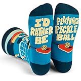 Lavley I'd Rather Be - Funny Socks For Men & Women - Gifts For Golfing, Hunting, Camping, Hiking, Skiing, Reading, Sports and more (US, Alpha, One Size, Regular, Regular, Playing Pickleball)