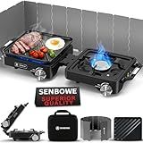 2-Burner Pro Camping Stove,24000 BTU Camp Stove,Foldable Propane Stove Includes Carry Bag,Windscreen Griddle, Portable Stove,Camping Essentials,Suitable For Outdoor Cooking,Tailgating,Grilling (Black)