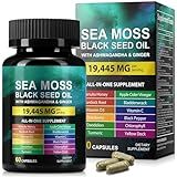 Sea Moss Black Seed Oil Ashwagandha Ginger, Sea Moss Capsule Supplement with Turmeric Burdock Root Bladderwrack Vitamin C Vitamin D3 Enhanced Immunity & Energy Black Seed Oil Capsule 60 Count