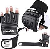 SAWANS Punch Bag Boxing Gloves Karate Mitts MMA Body Combat Taekwondo Training Martial Art Fighting Grappling Muay Thai (M, Black)