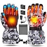 Acroutro Heated Gloves for Men&Women, 5-Temp Settings Camouflage Rechargeable with 7.4V 6400mAh Rechargeable Battery, Waterproof Touchscreen Winter Gloves for Skiing,Motorcycle, Work, Hunting（M）