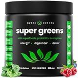 NutraChamps Super Greens Powder Premium Superfood | 20+ Organic Green Veggie Whole Foods | Wheat Grass, Spirulina, Chlorella | Antioxidant, Digestive Enzyme & Probiotic Blends (9.0 Oz, Berry)