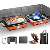 ODSD 2 Burner Camping Stove with Windshield, 20000 BTU Propane Camp Stove, Portable Folding Gas Stove, Camping Essentials Gear Includes Frying Pan, Coffee Stand & Carry Bag, Orange