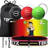 TEKXYZ Boxing Reflex Ball, 3 Difficulty Levels Boxing Ball with Headband, Softer Than Tennis Ball, Perfect for Reaction, Agility, Punching Speed, Fight Skill and Hand Eye Coordination Training