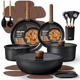 CAROTE 21pcs Pots and Pans Set Non Stick, Detachable Handle Cookware, Black